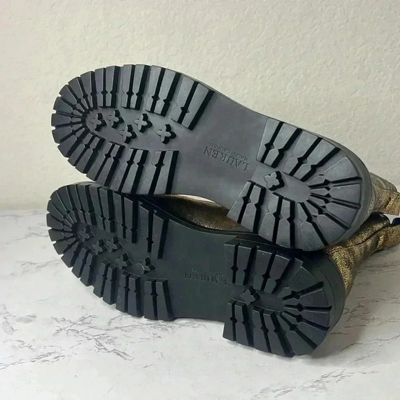 LAUREN RALPH LAUREN Womens Corinne Round Toe Block Heel Black & Bronze Booties - Picture 8 of 10